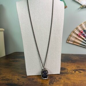 Ann Taylor Amber Brown Pendant Necklace Gold Bronze Crystals Antiqued 32 inch
